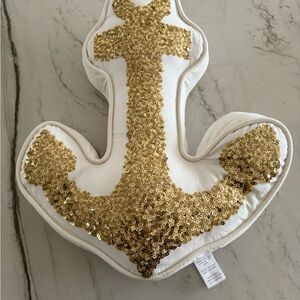 Pottery Barn Teen Emily Meritt Gold Sequin Anchor Pillow Nautical Sparkling 21”